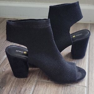 Seven Dials Black Knit Open-Toe Heels